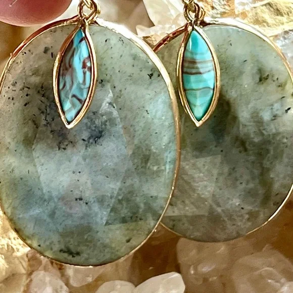 NWT Anthropologie Turquoise & Labradorite Layered Gemstone Earrings - Picture 11 of 12